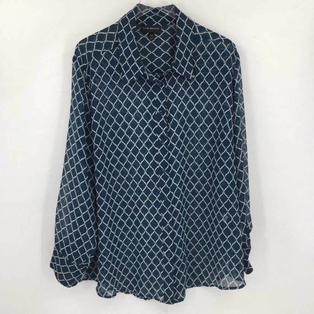 Lane Bryant sheer teal pattern shirt blouse 3X